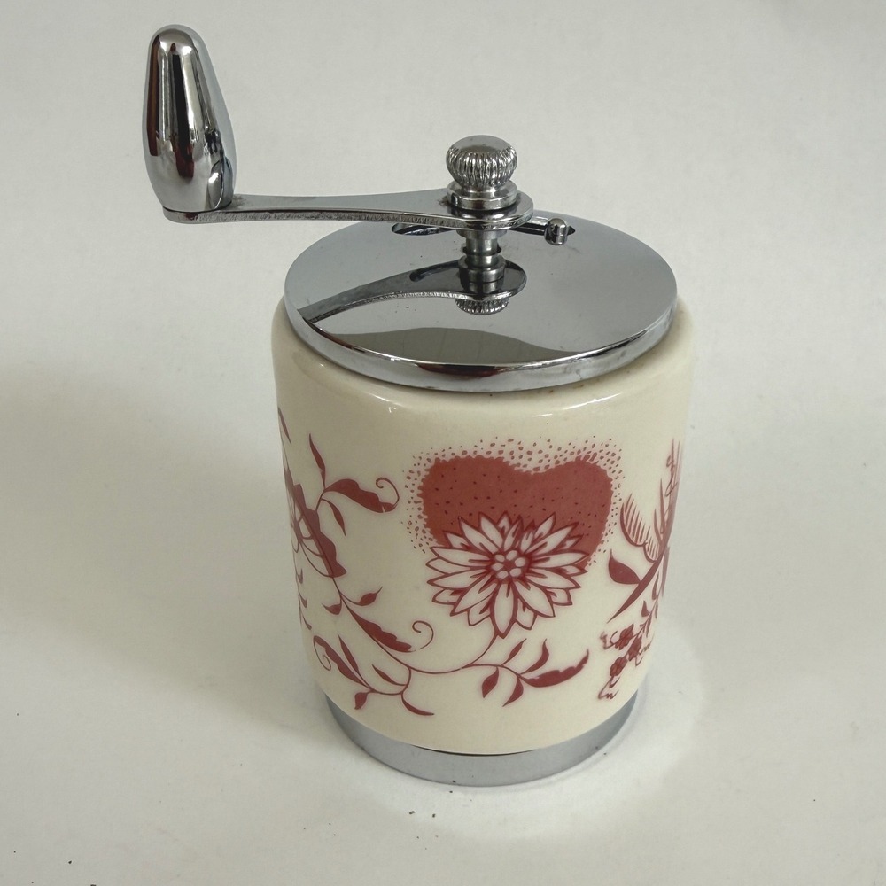 Vintage Olde Thompson George S. Thompson Ceramic Pepper Mill Red Floral USA